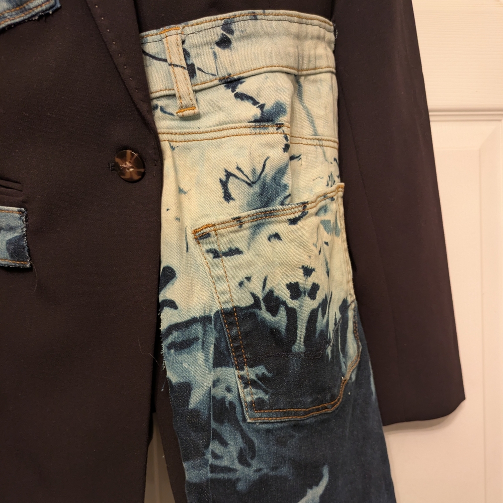 Custom Blazer - Black Blazer Blue Bleached Denim Distressed Blazer - Picture 3 of 6